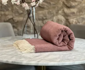 100% Lambswool Herringbone Throw Dusky Pink