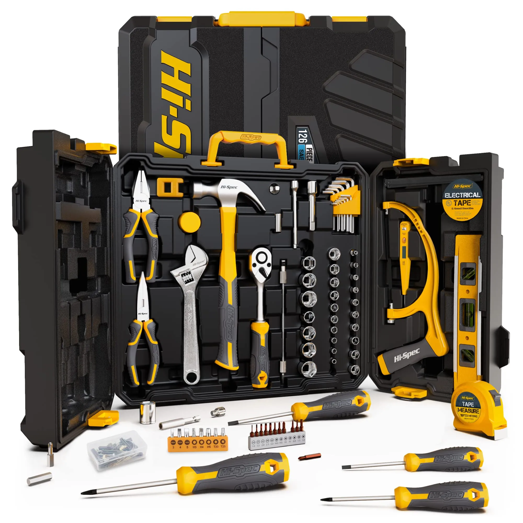 126pc All Purpose Home and Garage Mechanics Tool Kit Set. Full Sockets and Accessories in a Hard Box Case