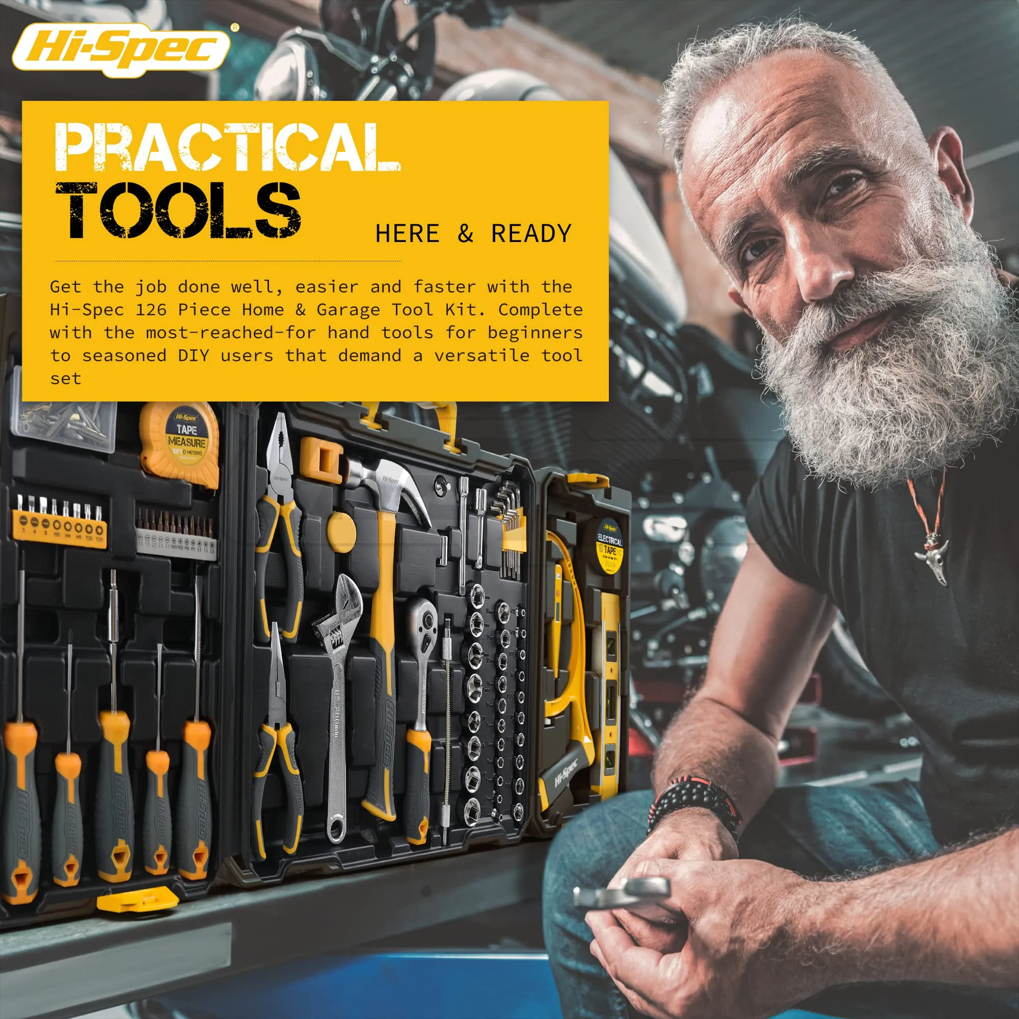 126pc All Purpose Home and Garage Mechanics Tool Kit Set. Full Sockets and Accessories in a Hard Box Case