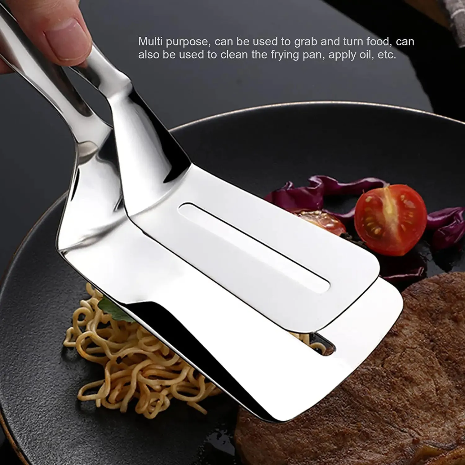 2918 Multifunction Cooking Serving Turner Frying Food Tong. Stainless Steel Steak Clip Clamp BBQ Kitchen Tong.