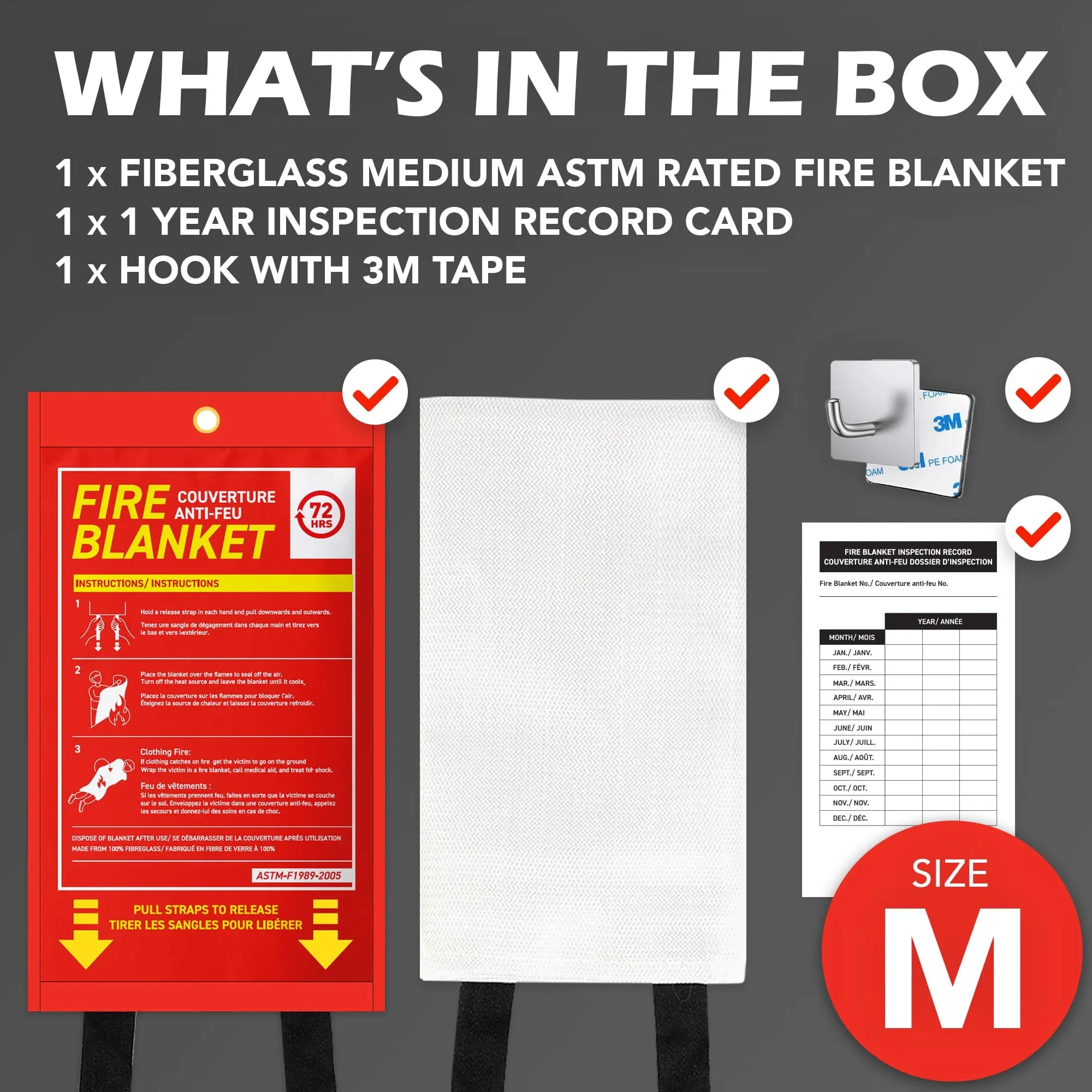 72HRS Fire Blanket, Medium, 1.0 m x 1.0 m - Meets ASTM-F1989-2005 Standards