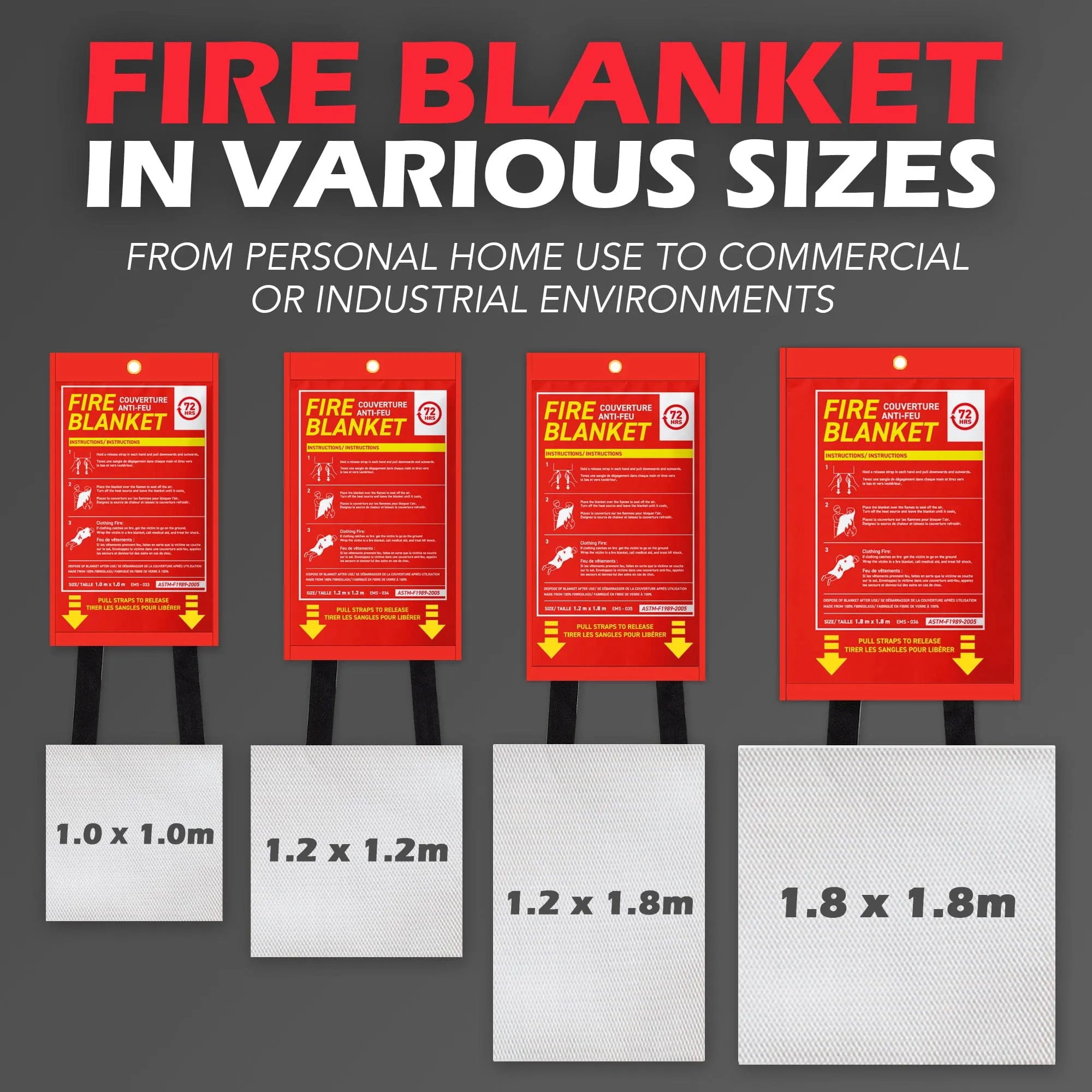 72HRS Fire Blanket, XL, 1.2 m x 1.8 m - Meets ASTM-F1989-2005 Standards