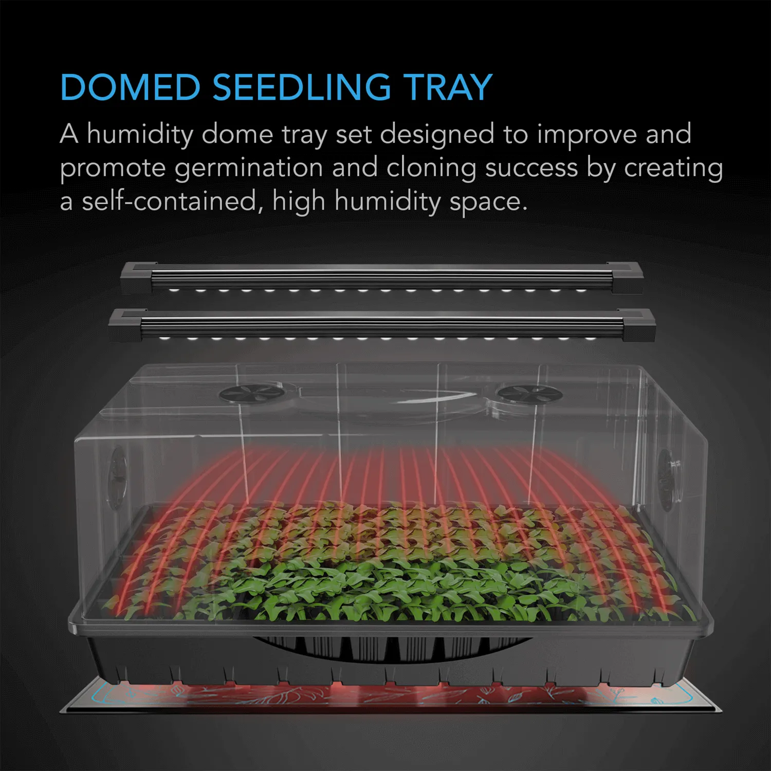 AC Infinity Humidity Dome, Germination Kit with Seedling Mat and LED Grow Light Bars, 6x12 Cell Tray