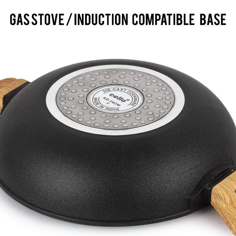 Castello Die Cast Induction Base Kadai With Glass Lid