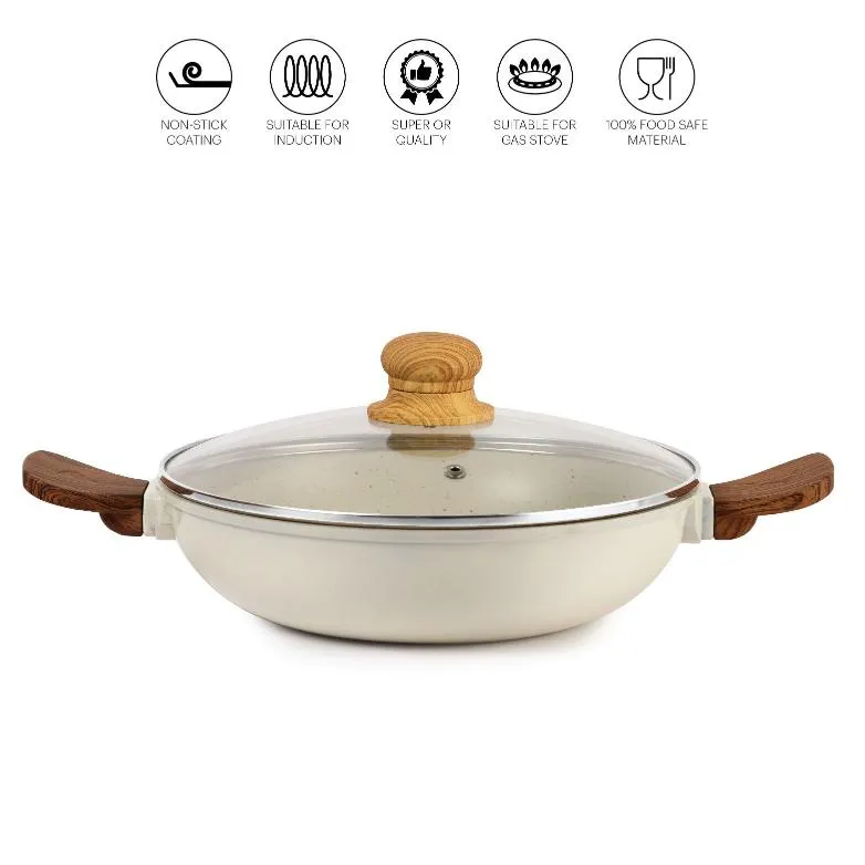 Castello Die Cast Induction Base Kadai With Glass Lid