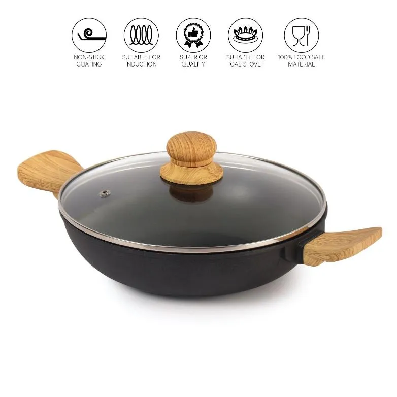 Castello Die Cast Induction Base Kadai With Glass Lid