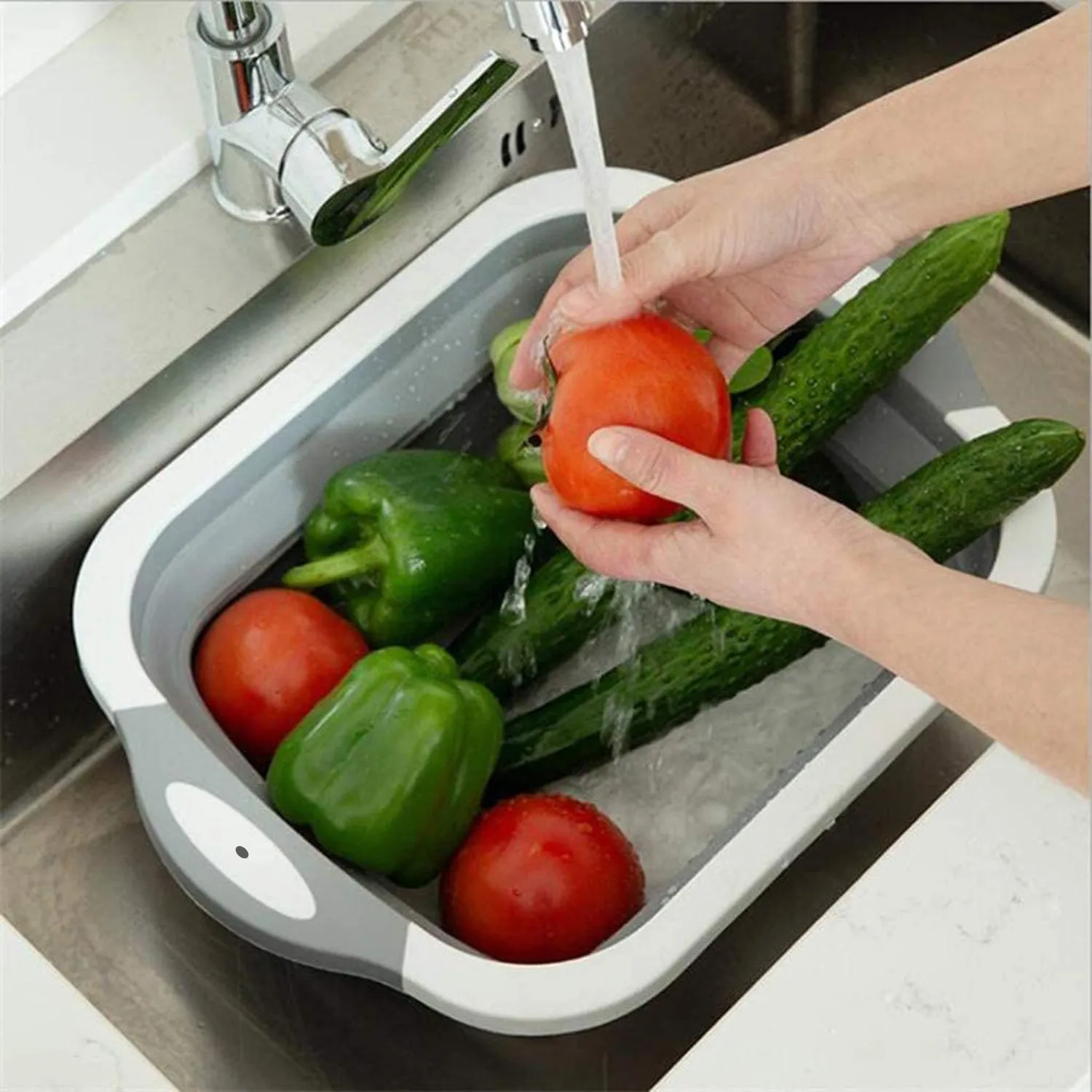 COLLAPSIBLE CUTTING BOARD WITH DISH TUB BASKET For Kitchen Use ( 1 Pcs )