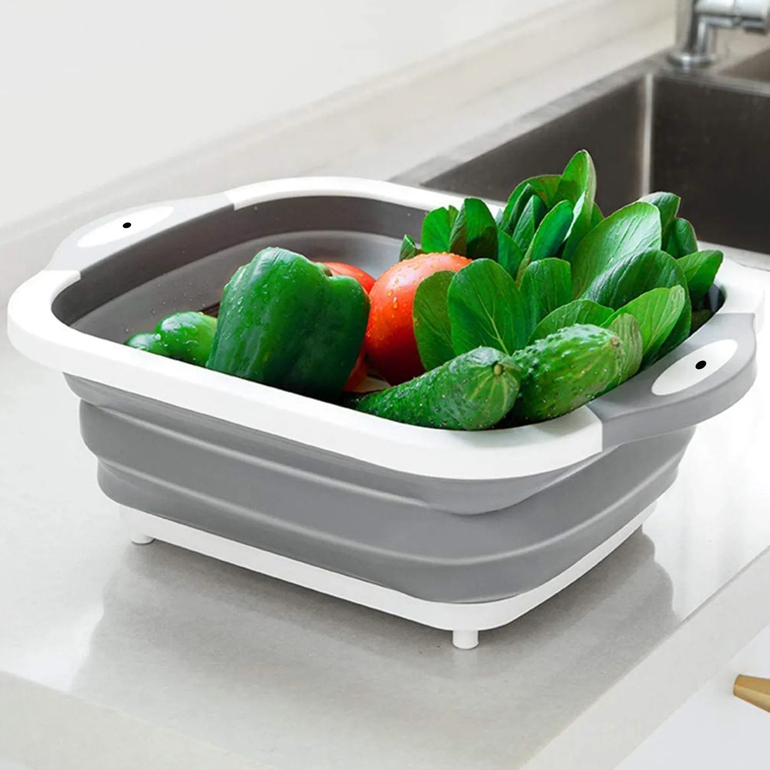 COLLAPSIBLE CUTTING BOARD WITH DISH TUB BASKET For Kitchen Use ( 1 Pcs )