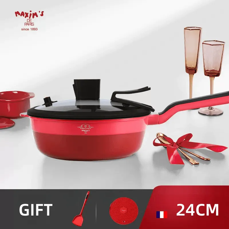 French MAXIM'S Non-Stick Pan Gourmet Household Flat Cooking Induction Cooker Small Multi-Functional Non-Stick Wok