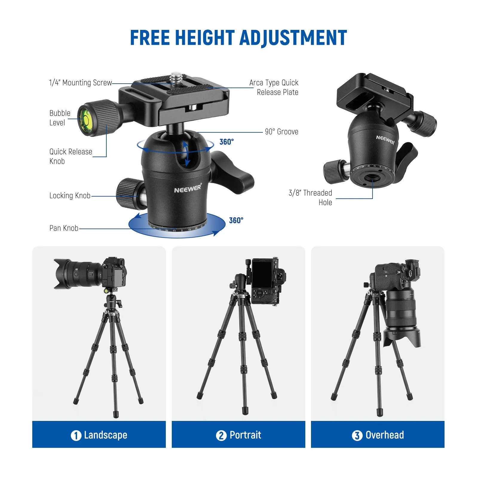 NEEWER TP15 Carbon Fiber Camera Tripod with Phone Holder