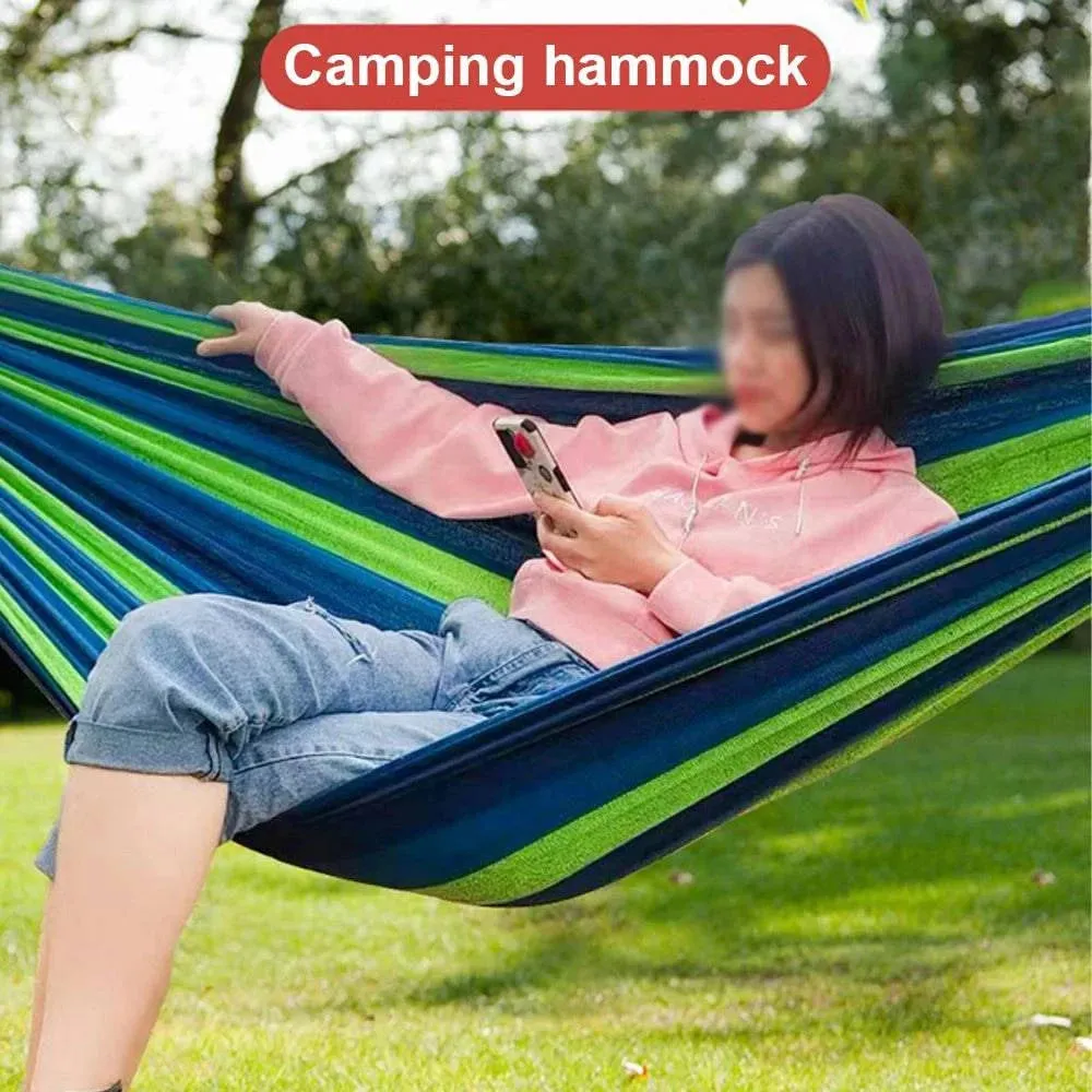 Portable Hammock Striped Camping Swing with Storage Bag for Outside Indoor Tree 330lb Capacity Double Hammock Camping Essentials