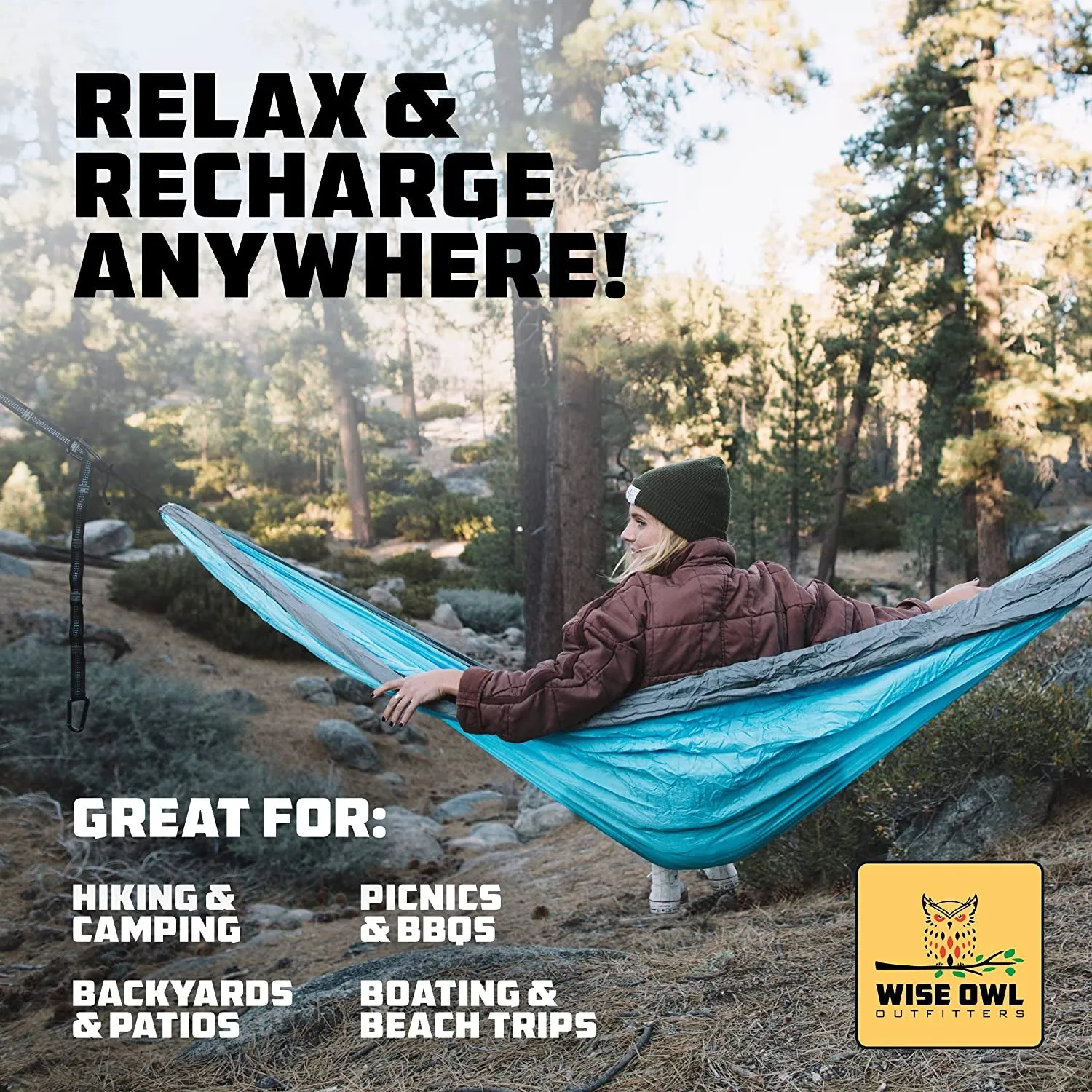 Portable Lightweight Nylon Hammock - up to 500Lbs