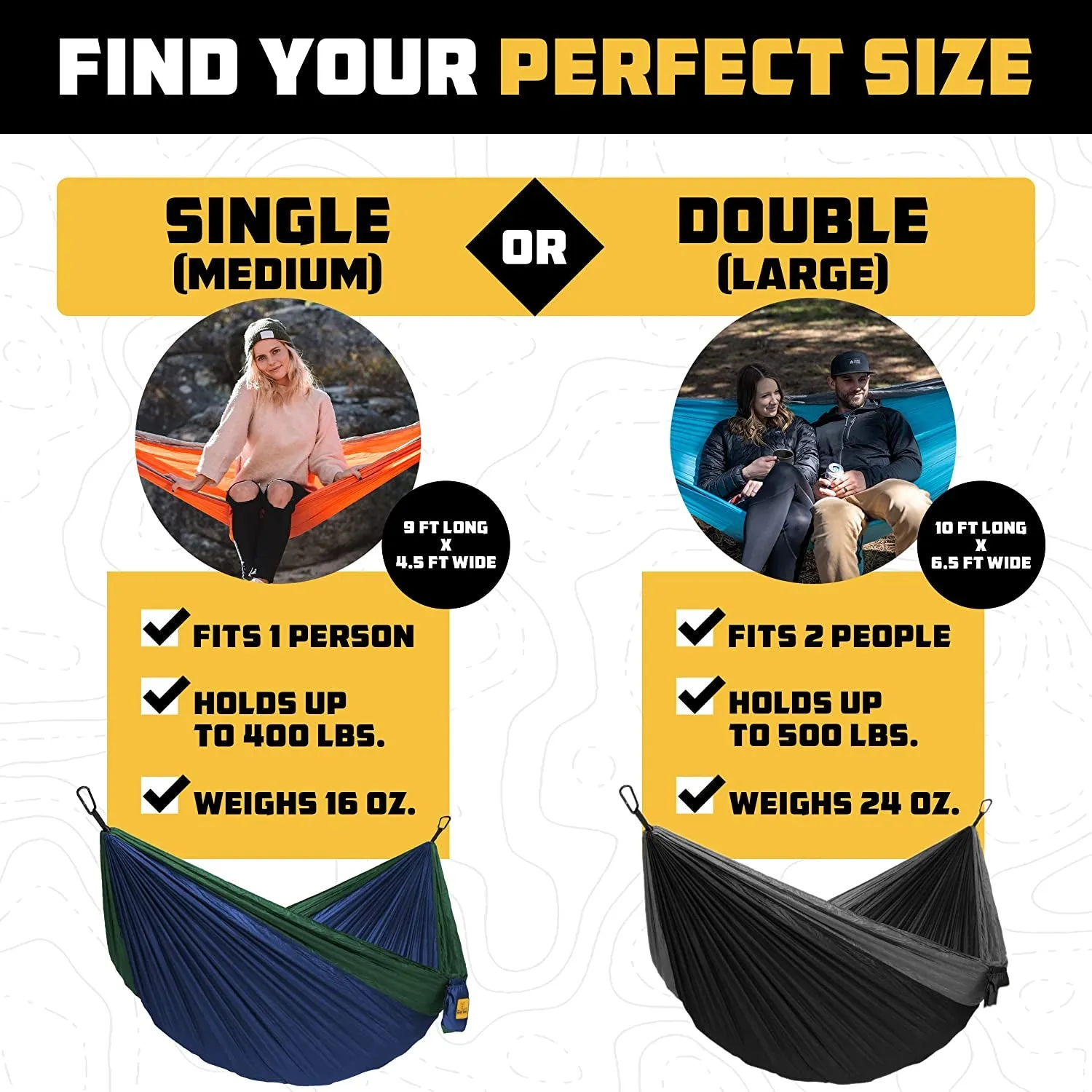 Portable Lightweight Nylon Hammock - up to 500Lbs