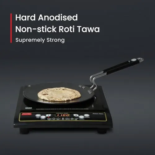 Prestige Hard Anodised Plus Cookware Induction Base Roti Tawa | Black | 22.5cm | Perma-Cool Handles | Wide Base | Hand Washable