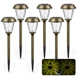 XMCOSY  Outdoor Solar Lights - 6 Pack LED Solar Lights Outdoor Waterproof, 10-25 LM Auto On/Off Glass Decorative Solar Lights for Outside Yard Garden Landscape Driveway Walkway Sidewalk (Warm White)