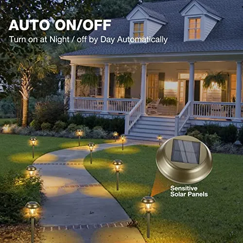 XMCOSY  Outdoor Solar Lights - 6 Pack LED Solar Lights Outdoor Waterproof, 10-25 LM Auto On/Off Glass Decorative Solar Lights for Outside Yard Garden Landscape Driveway Walkway Sidewalk (Warm White)